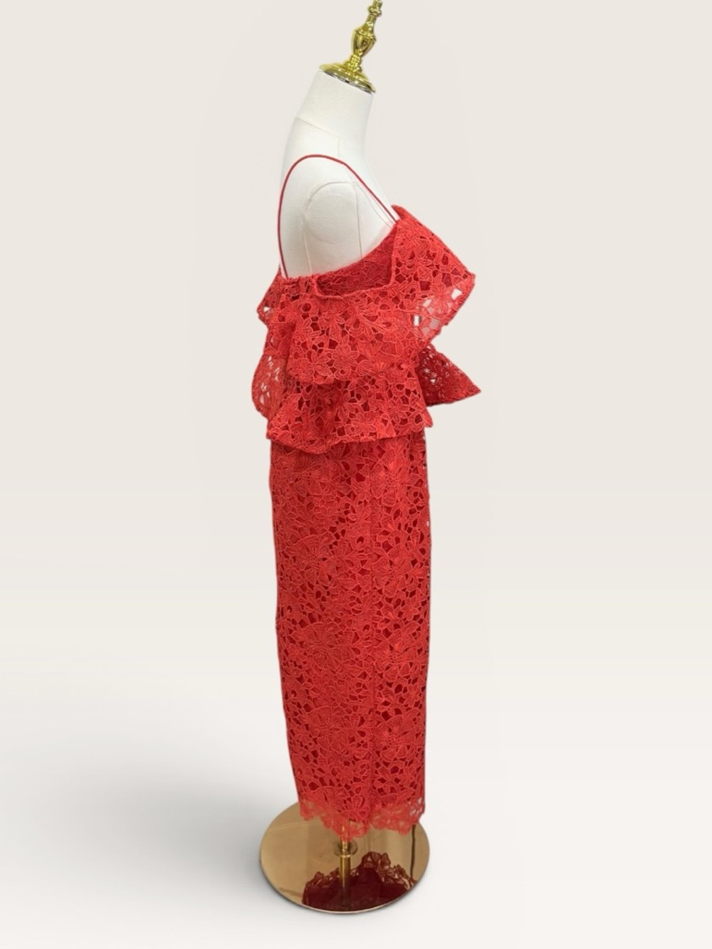 Muse by Marchesa Amaryllis Red Lace Peplum Midi Cocktail Dress Off Shoulder NWT - Picture 6 of 15